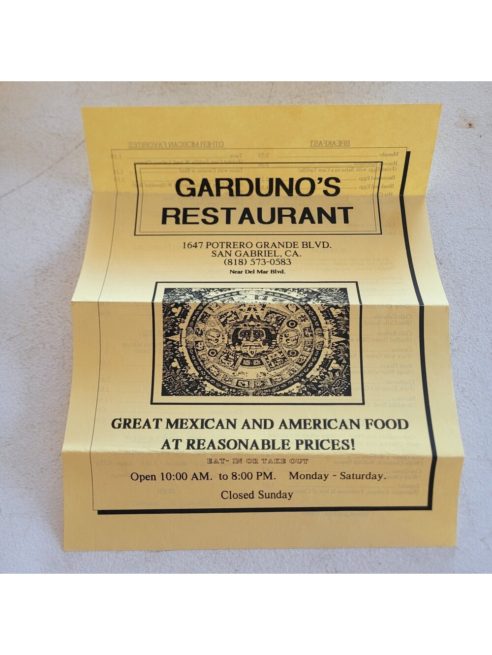 Vintage 1989 Gardunos Restaurant Menu San Gabriel CA Mexican American Diner SGV